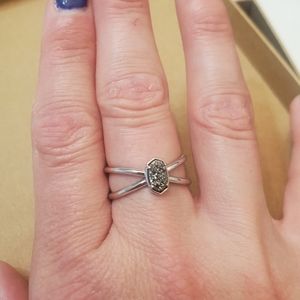 Kendra Scott never worn Emilie Silver Double Band Ring in Platinum Drusy sz 8